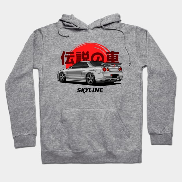 JDM Silver Skyline R34 GTR Hoodie by GoldenTuners